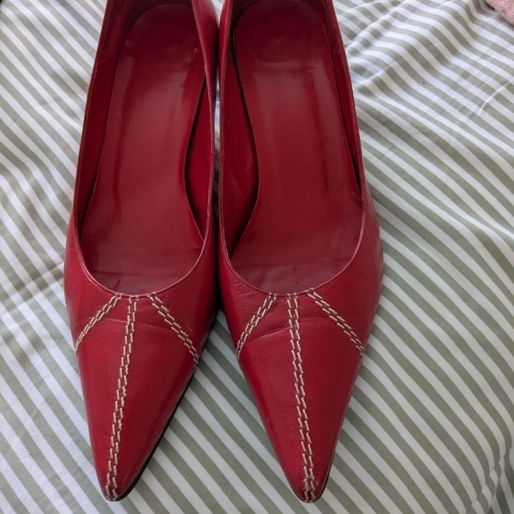 Lovely Day Scarlet Heels with Ivory Detailing